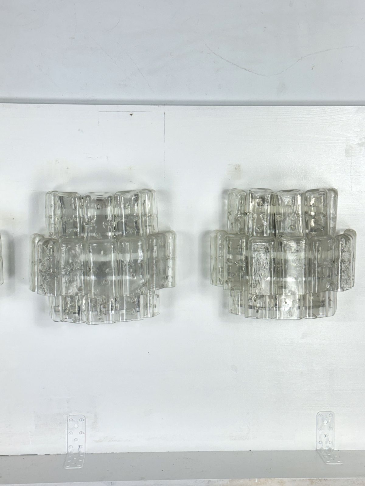 photo vinterior Vistosi Manner, Set Of Four Large Clear Murano Glass Elements Sconces. Italy 1970s