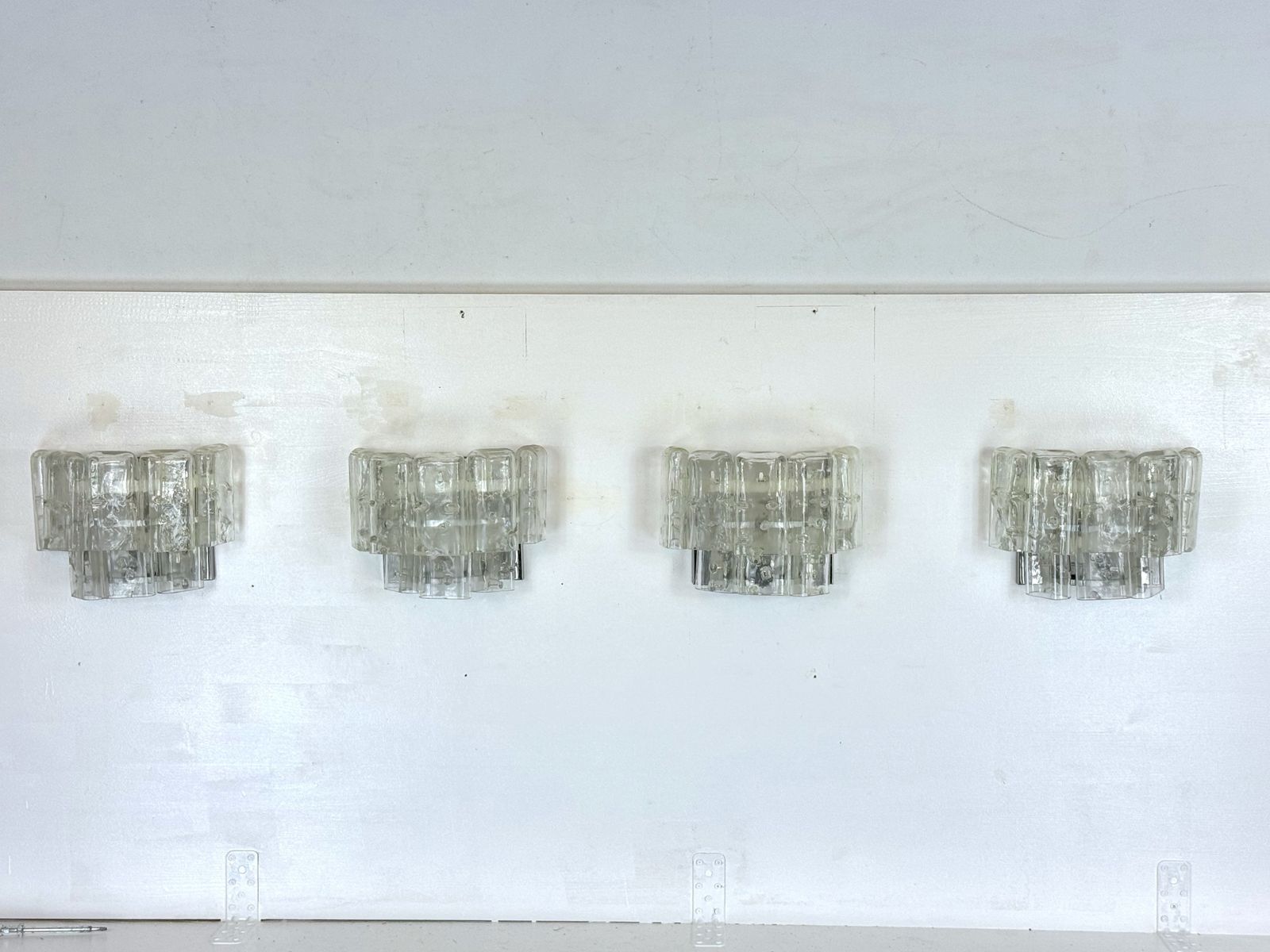 Vistosi Manner, Set Of Four Clear Murano Glass Elements Sconces. Italy 1970s photo Lighting
