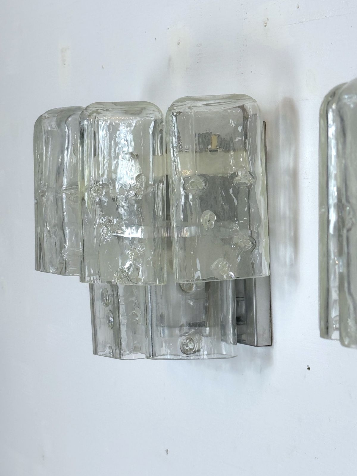 Lighting Vistosi Manner, Set Of Four Clear Murano Glass Elements Sconces. Italy 1970s photo