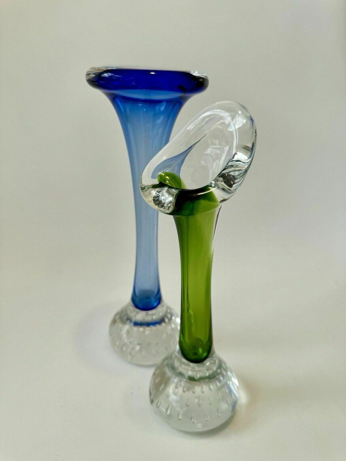 Two Swedish Glass Jack In Pulpit Vases By Aseda Controlled Bubble (Bullicante) photo Home Decor