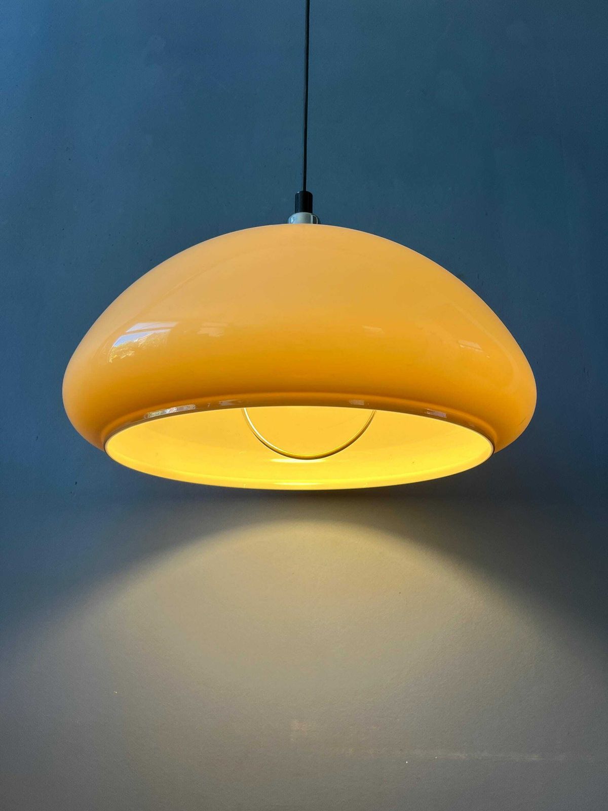 Acrylic Glass Beige Mushroom Pendant Lamp With Chrome Top Cap photo Lighting