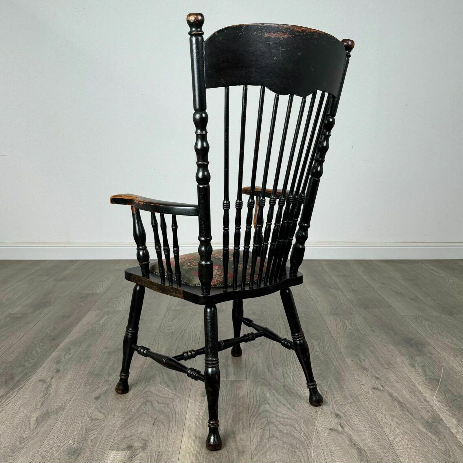 Antique 19th Century Ebonised Windsor Armchair In Oak photo for sale