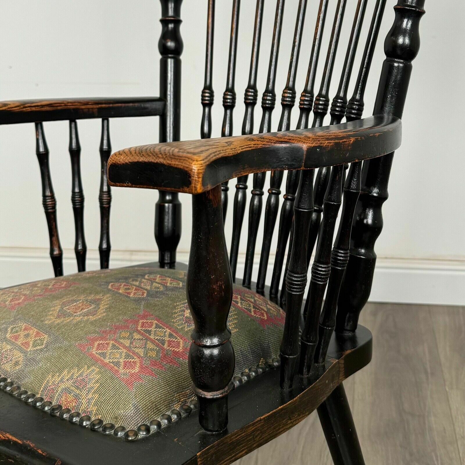 photo for sale Antique 19th Century Ebonised Windsor Armchair In Oak