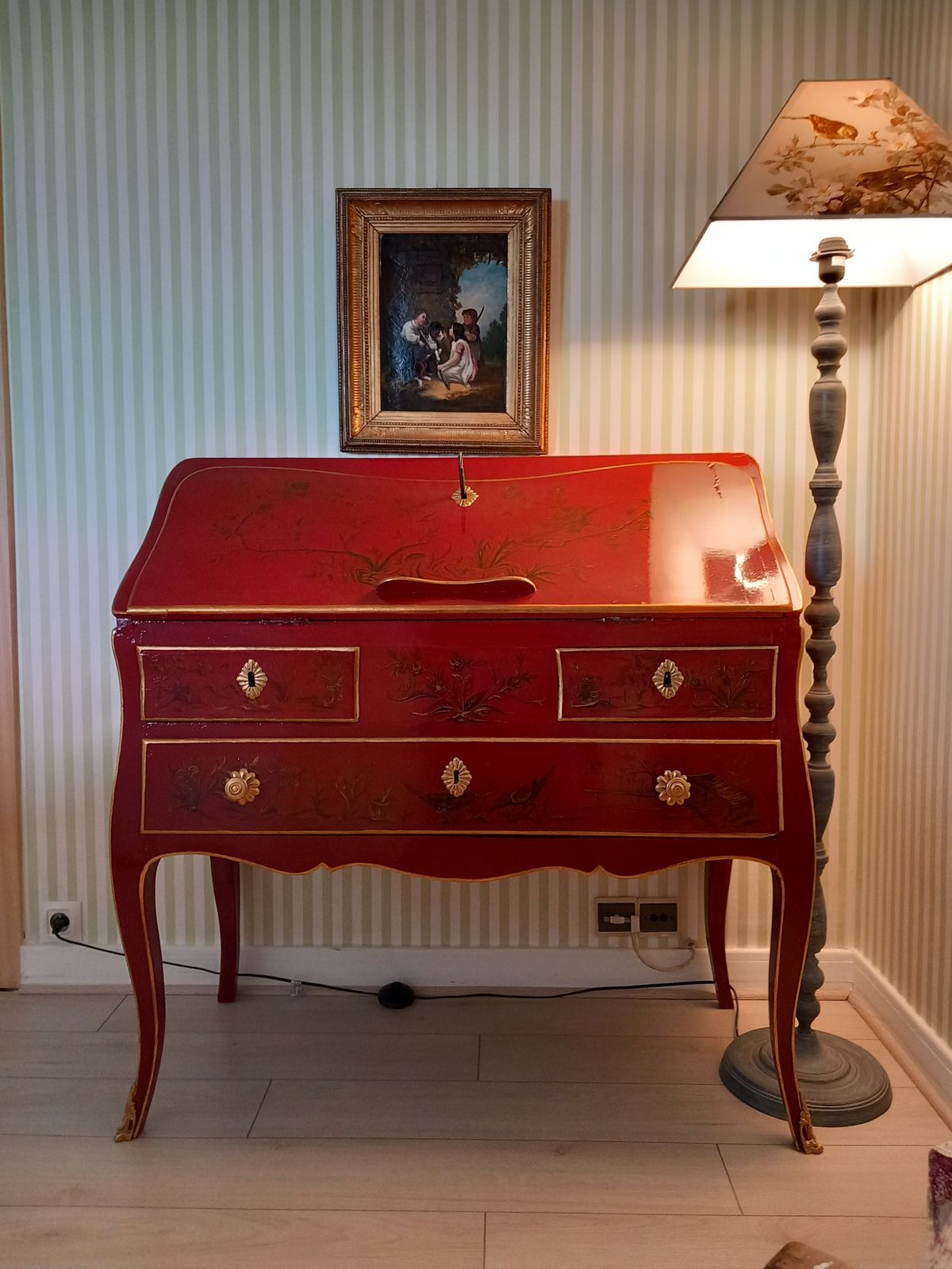 Louis XV Period Secretary Or Red Scriban With Chinoiserie