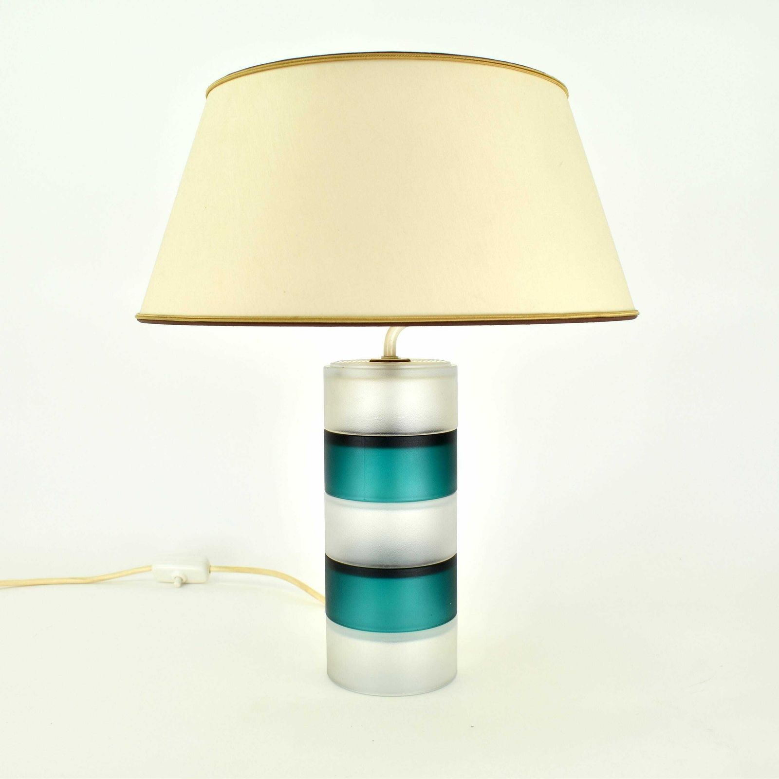 Mid Century Modern Teal Clear Murano Scandinavian Table Lamp Kosta Boda Postmodern Stacked Frosted Glass Accent Light Venini Italian Danish photo furniture