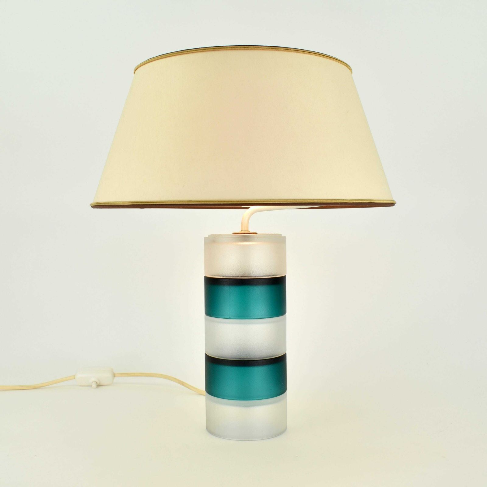 Mid Century Modern Teal Clear Murano Scandinavian Table Lamp Kosta Boda Postmodern Stacked Frosted Glass Accent Light Venini Italian Danish photo Lighting