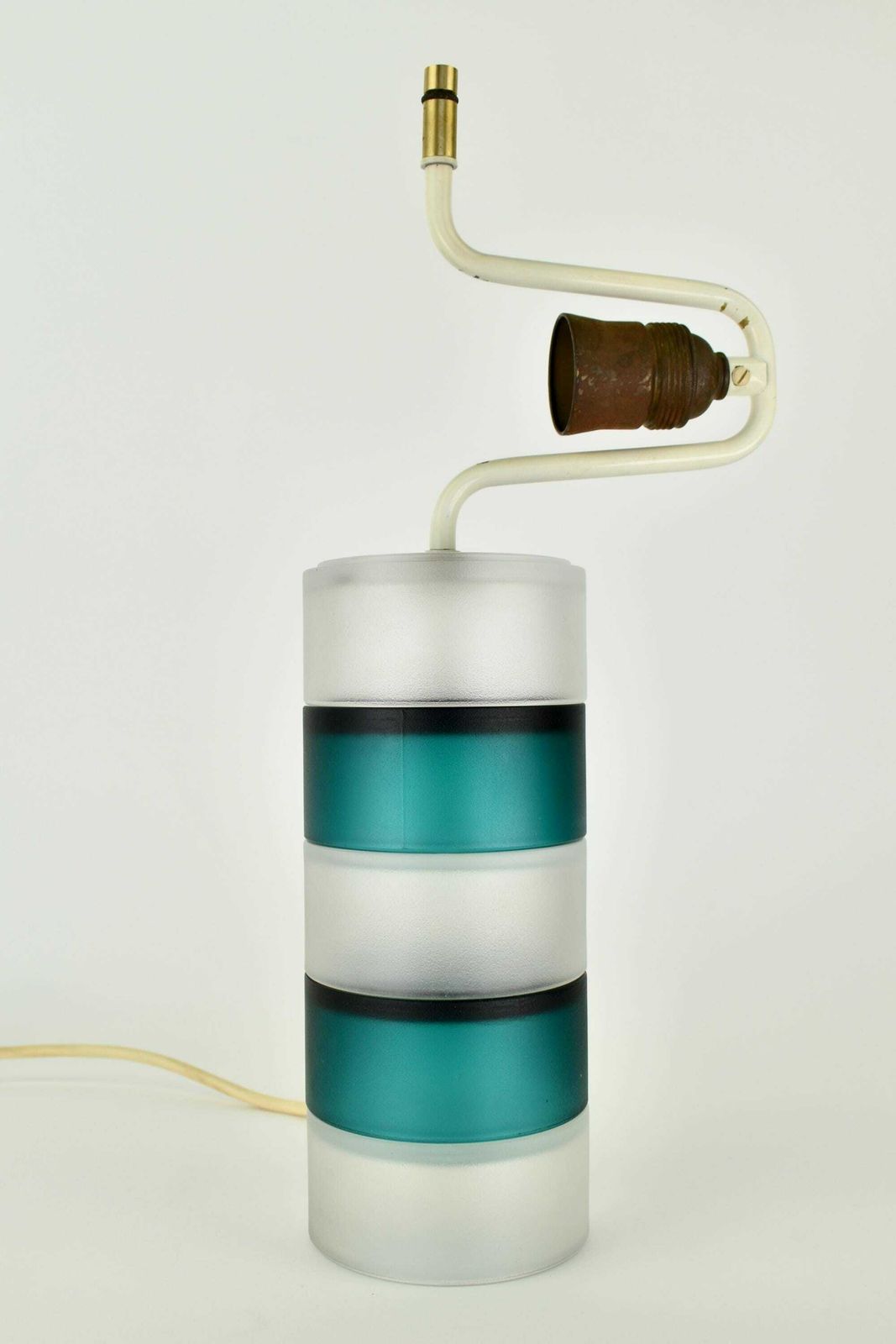 Mid Century Modern Teal Clear Murano Scandinavian Table Lamp Kosta Boda Postmodern Stacked Frosted Glass Accent Light Venini Italian Danish photo vinterior