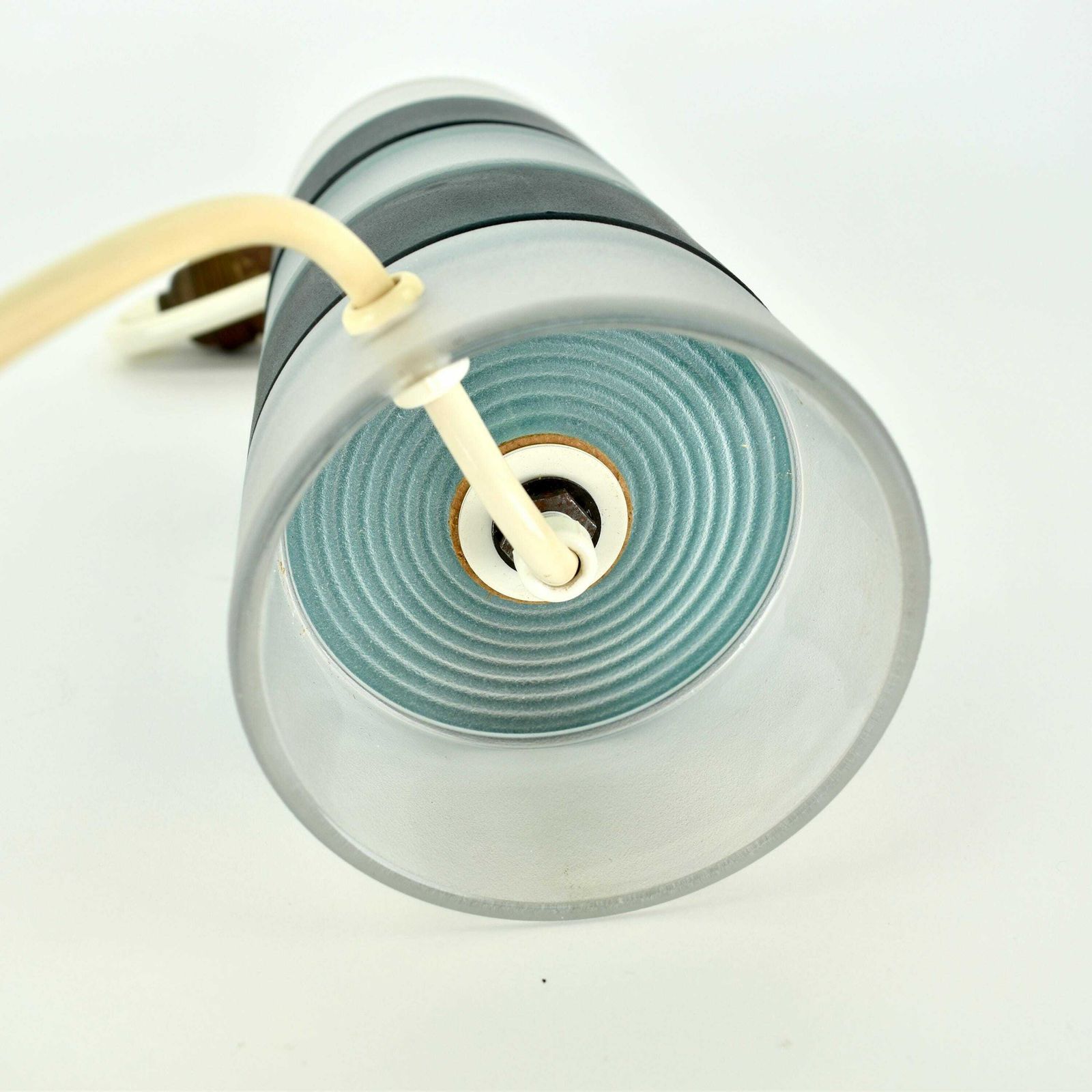 photo furniture Mid Century Modern Teal Clear Murano Scandinavian Table Lamp Kosta Boda Postmodern Stacked Frosted Glass Accent Light Venini Italian Danish