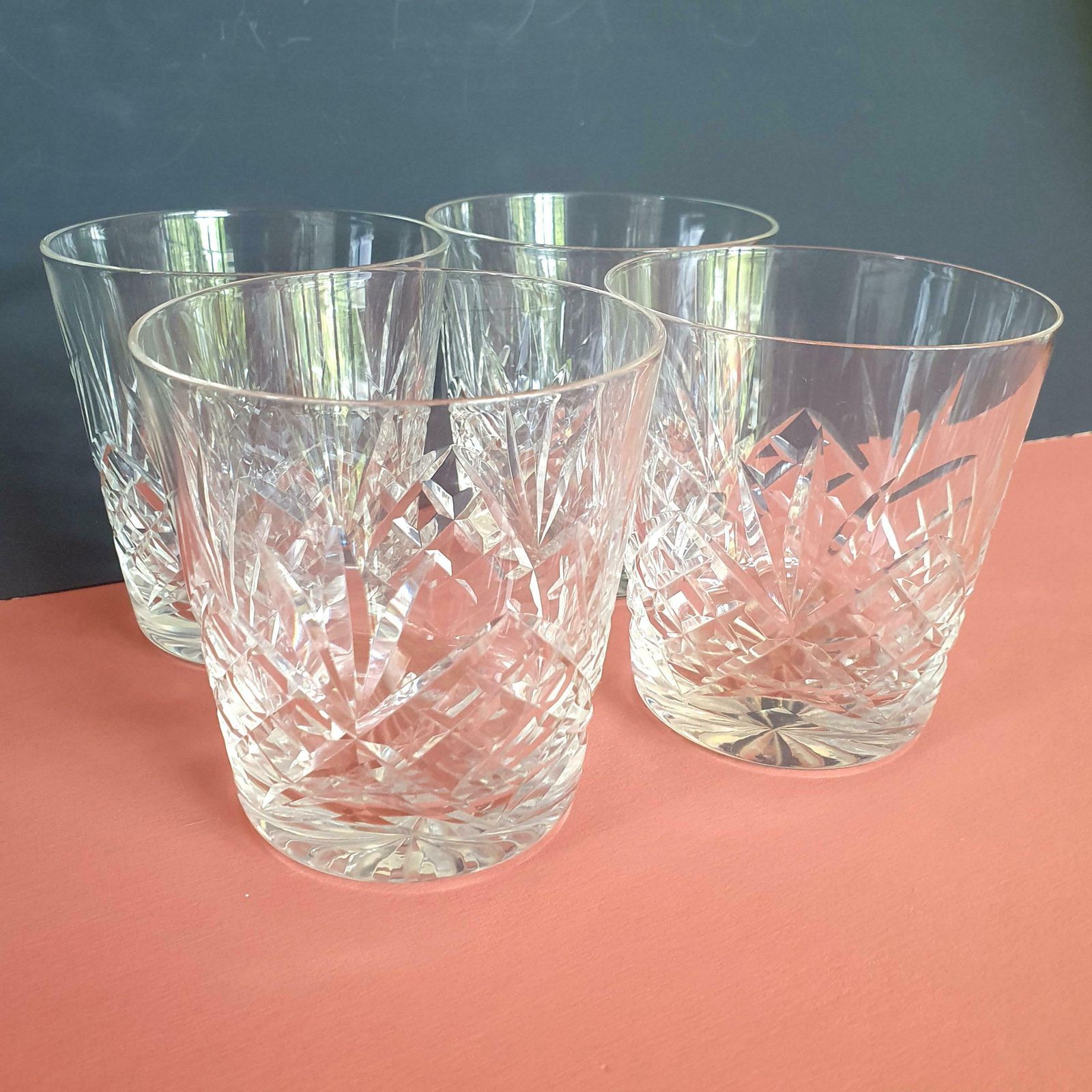 A Fine Set Of 4 Vintage Hand Cut Crystal Large Double Old Fashioned Glasses In Braemar Cut, C.200ml, 1980s photo 56.0