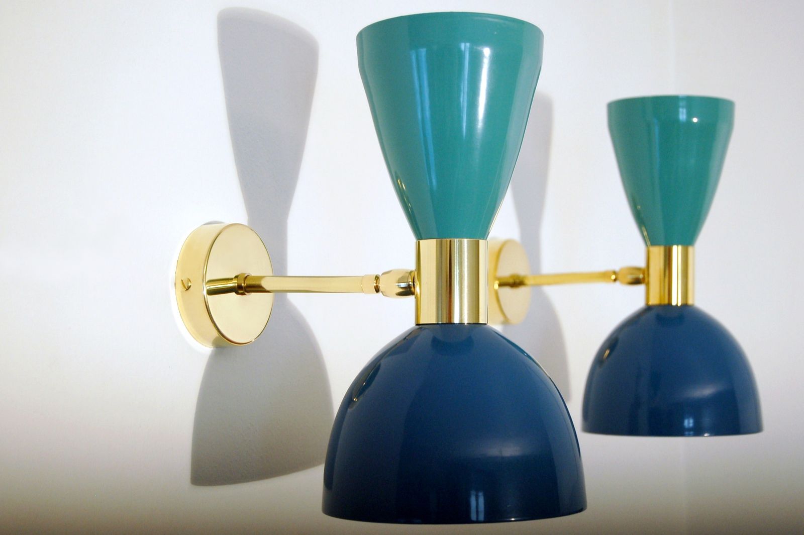 Pair Of Wall Lamp Art. A 022   Metal / Brass   Green & Blue photo for sale