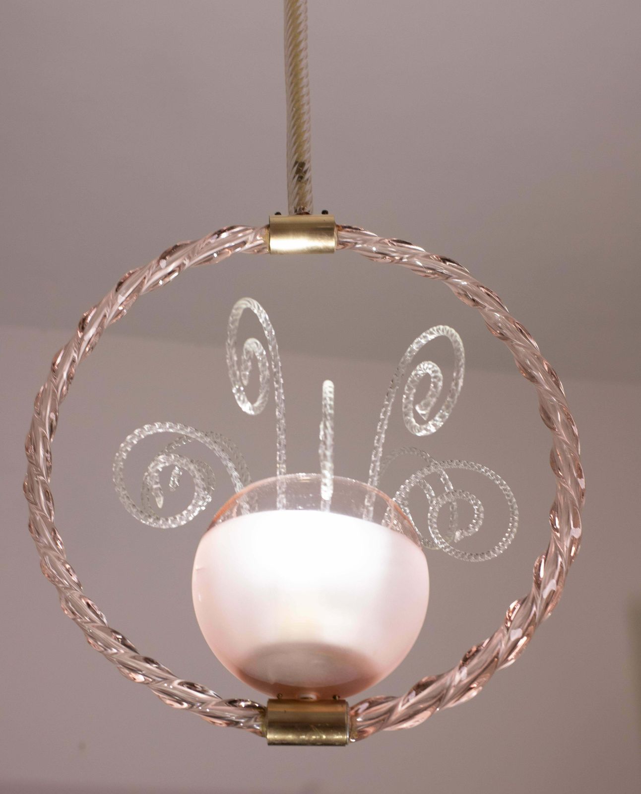 Pink Fount Pendant Art Deco Barovier And Toso Chandelier Glass Murano, 1940 photo Lighting