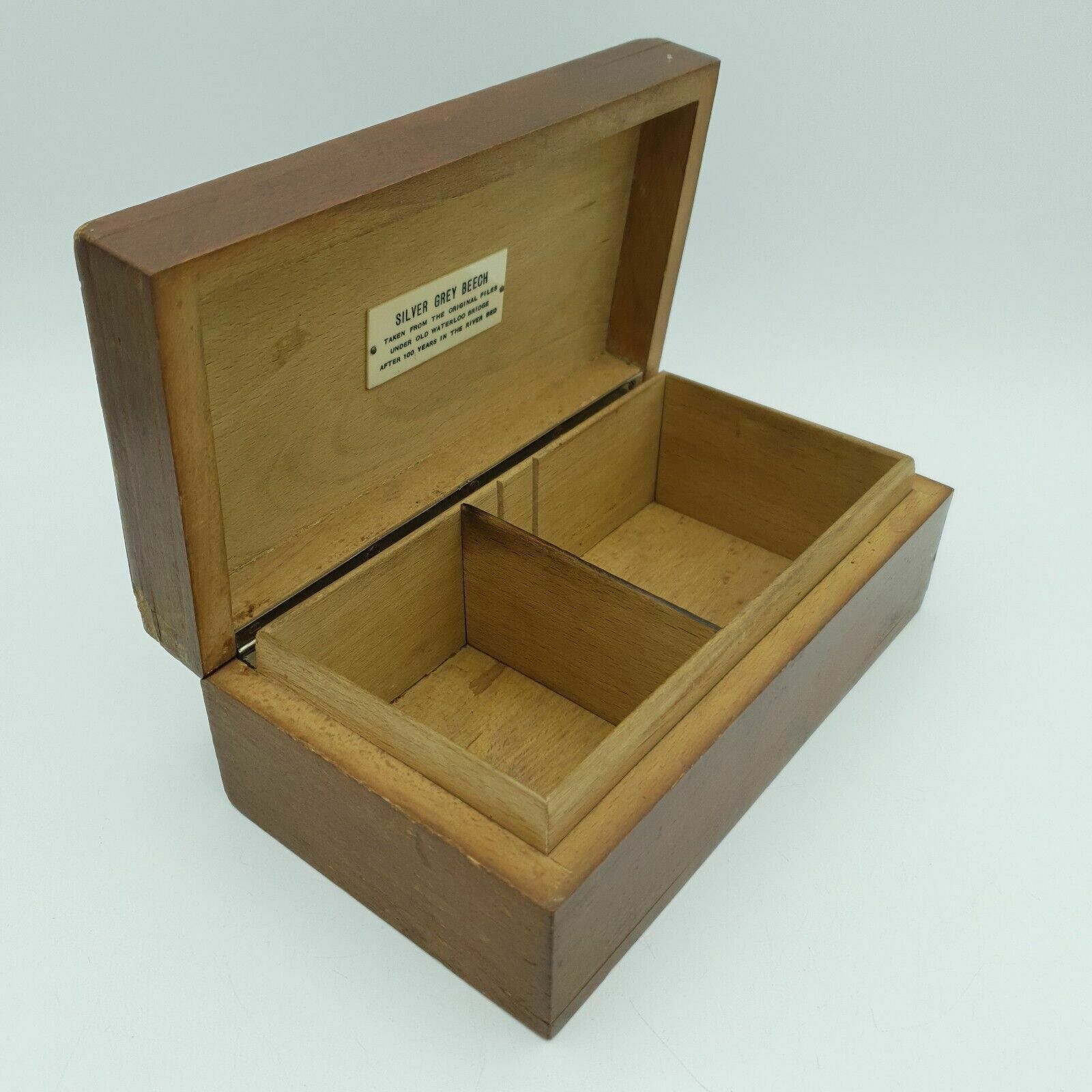 60.0 Vintage Wooden Box Made From Silver Grey Beech   Old Waterloo Bridge Piles L18cm photo