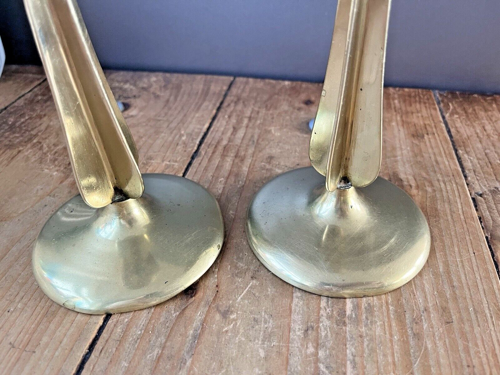 photo for sale Pair Of English Antique Art Nouveau Arrow Cross Stem Candlesticks Candle Holders