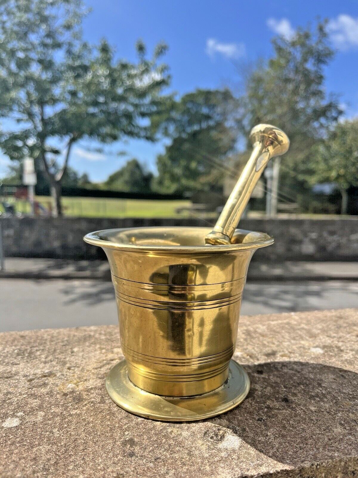 Antique 19th C Apothecary Brass Bronze Pestle & Mortar Herbs Chemist Kitchenalia