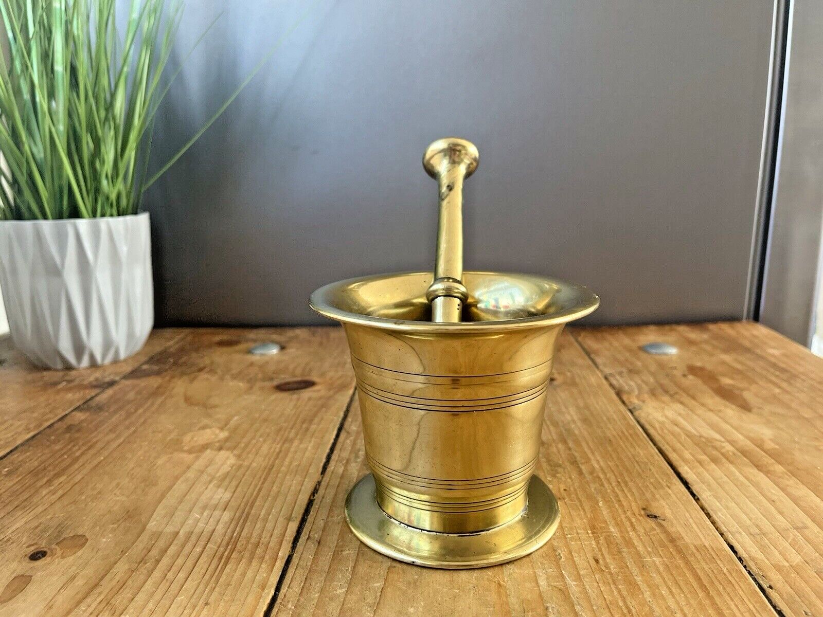 Antique 19th C Apothecary Brass Bronze Pestle & Mortar Herbs Chemist Kitchenalia photo 125.0