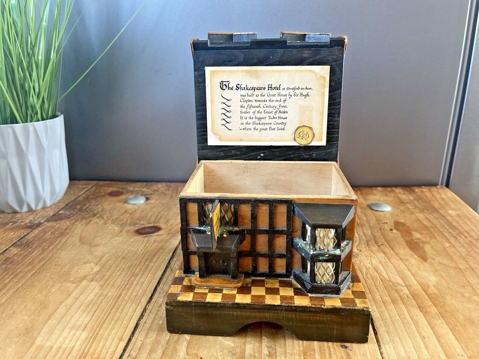 The Shakespeare Hotel Tudor House Wooden Treen Storage Box Thorens Swiss Musical photo vintage
