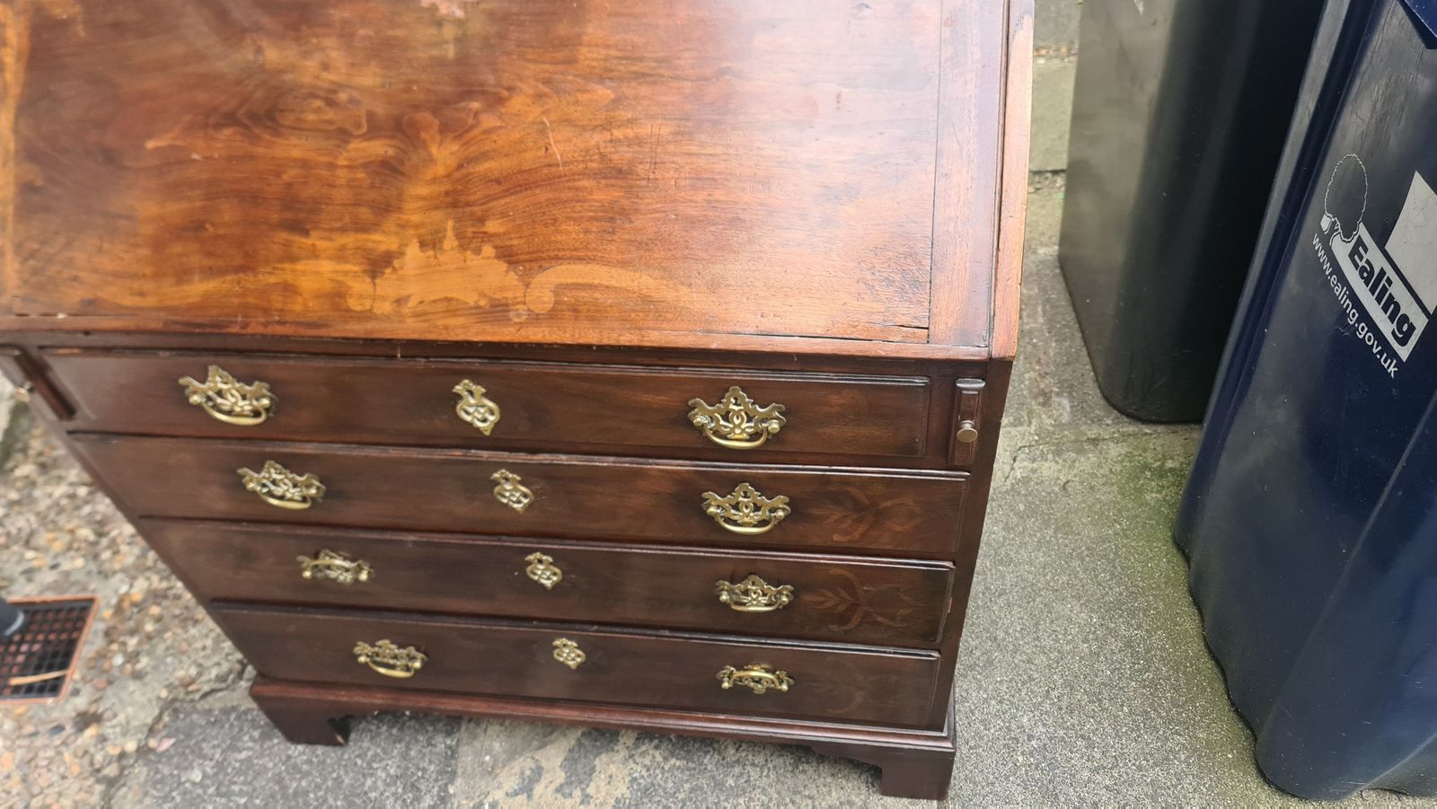 George III Antique Oak Bureau With Original Handles & Escutcheons 1700 photo Furniture