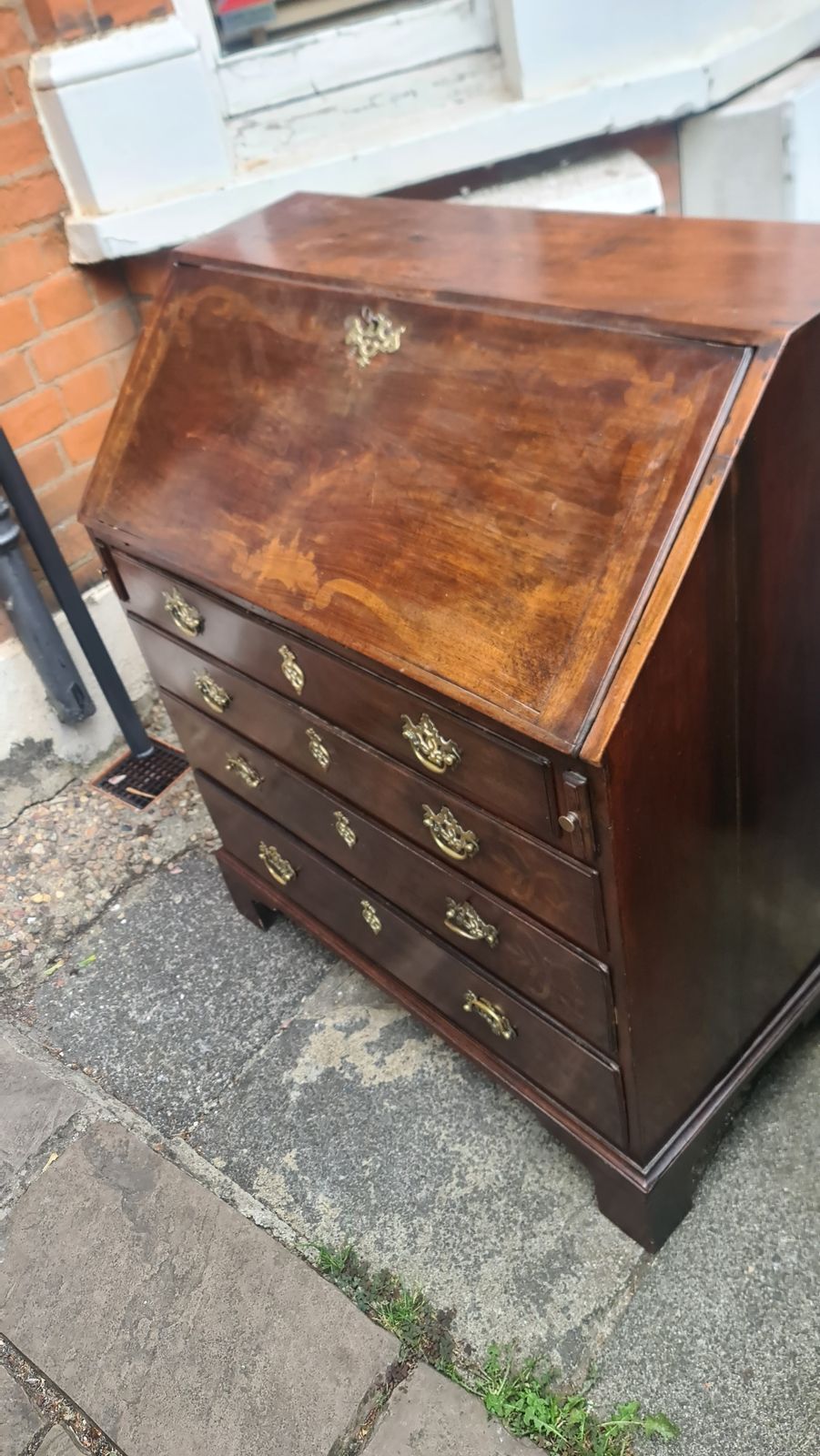 George III Antique Oak Bureau With Original Handles & Escutcheons 1700 photo 1000.0