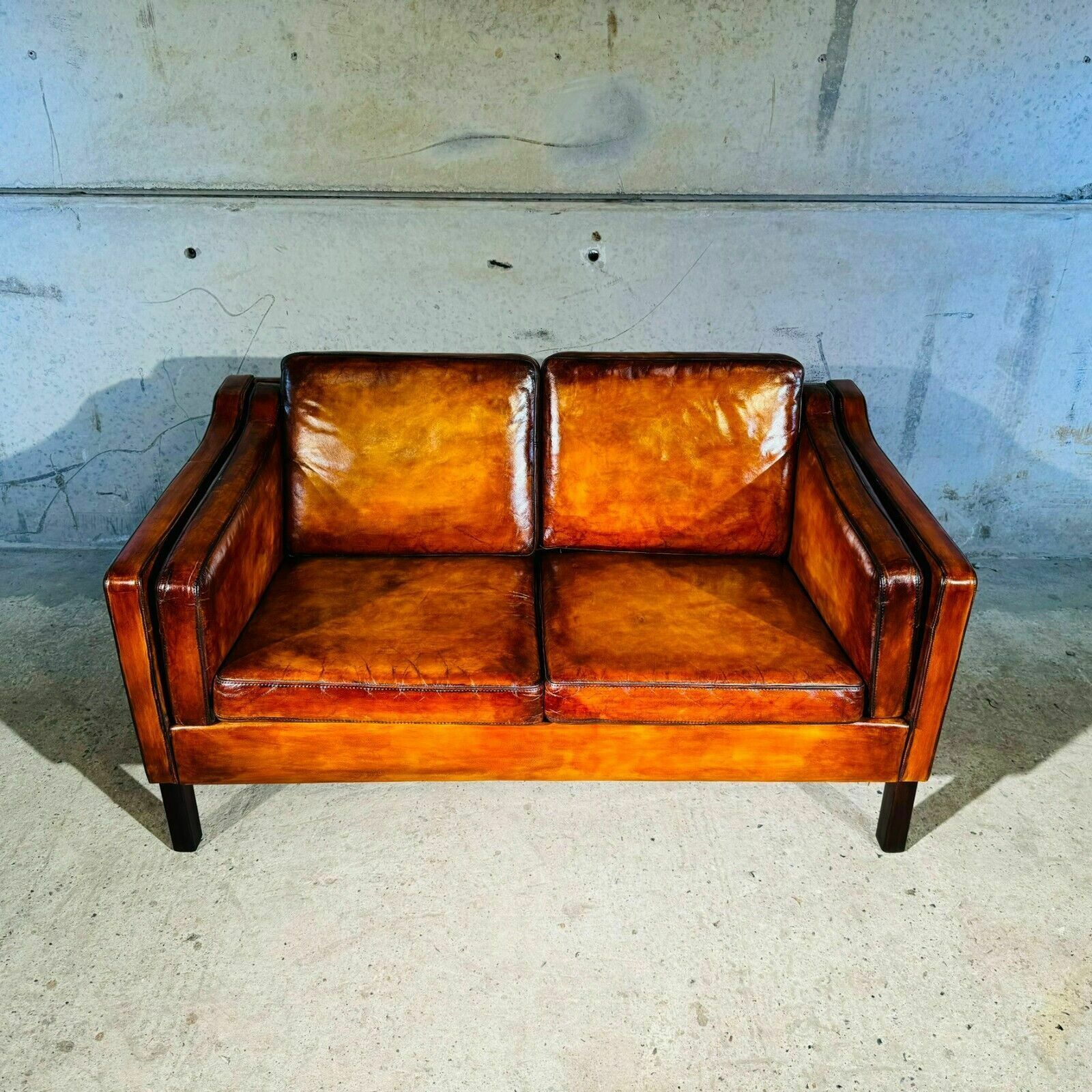 Stylish Neat 70 Danish Borge Mogensen Light Tan Two Seater Leather Sofa photo for sale