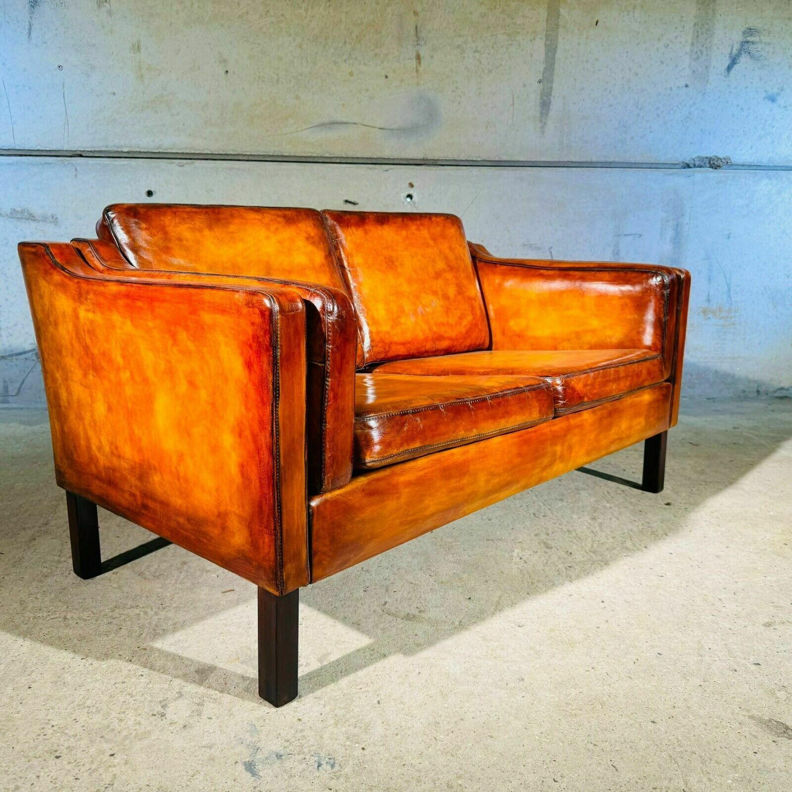 Stylish Neat 70 Danish Borge Mogensen Light Tan Two Seater Leather Sofa photo Furniture