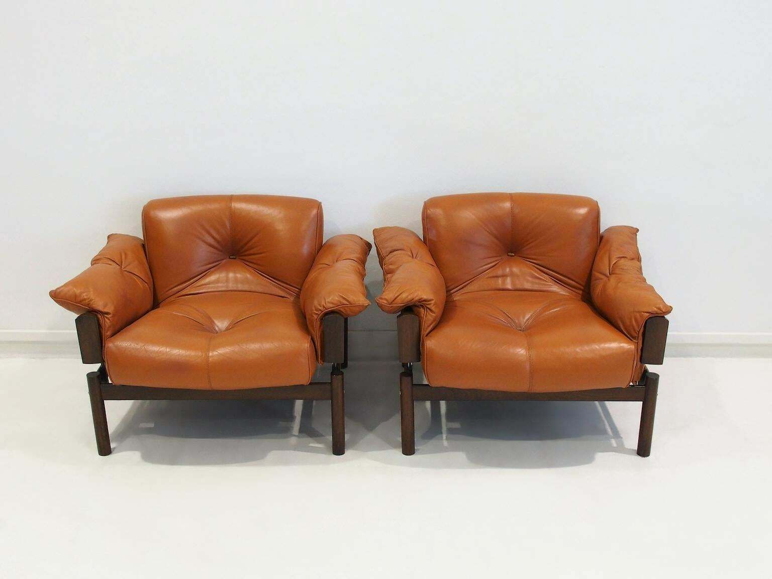 Set Of Percival Lafer Cognac Leather Mp 13 Armchairs And A Footstool photo for sale