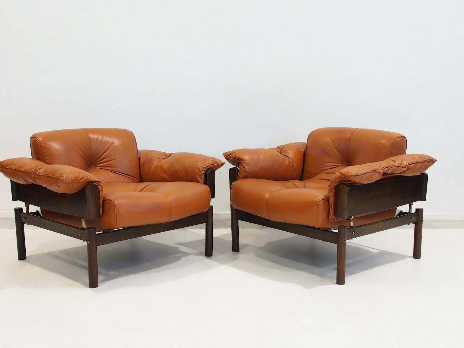 photo for sale Set Of Percival Lafer Cognac Leather Mp 13 Armchairs And A Footstool