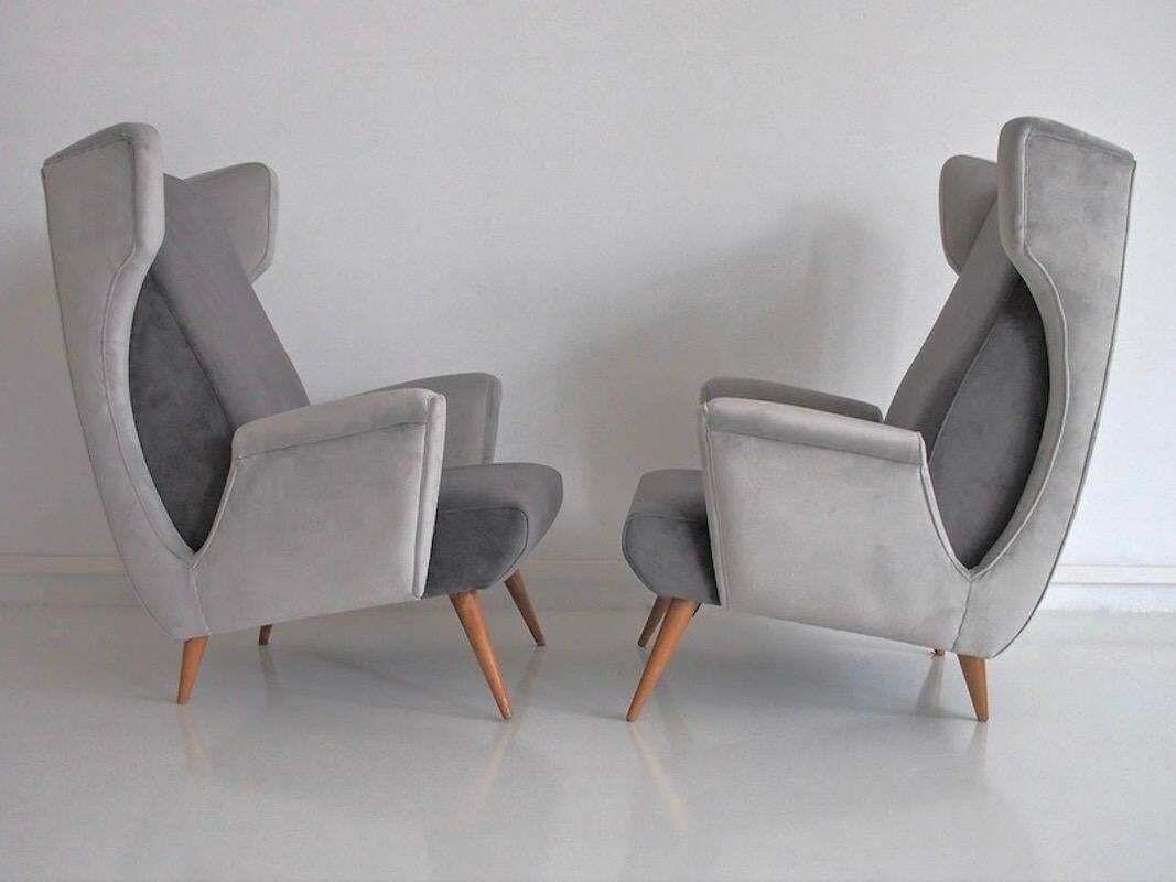 Pair Of Grey Velvet Armchairs In The Style Of Paolo Buffa photo furniture
