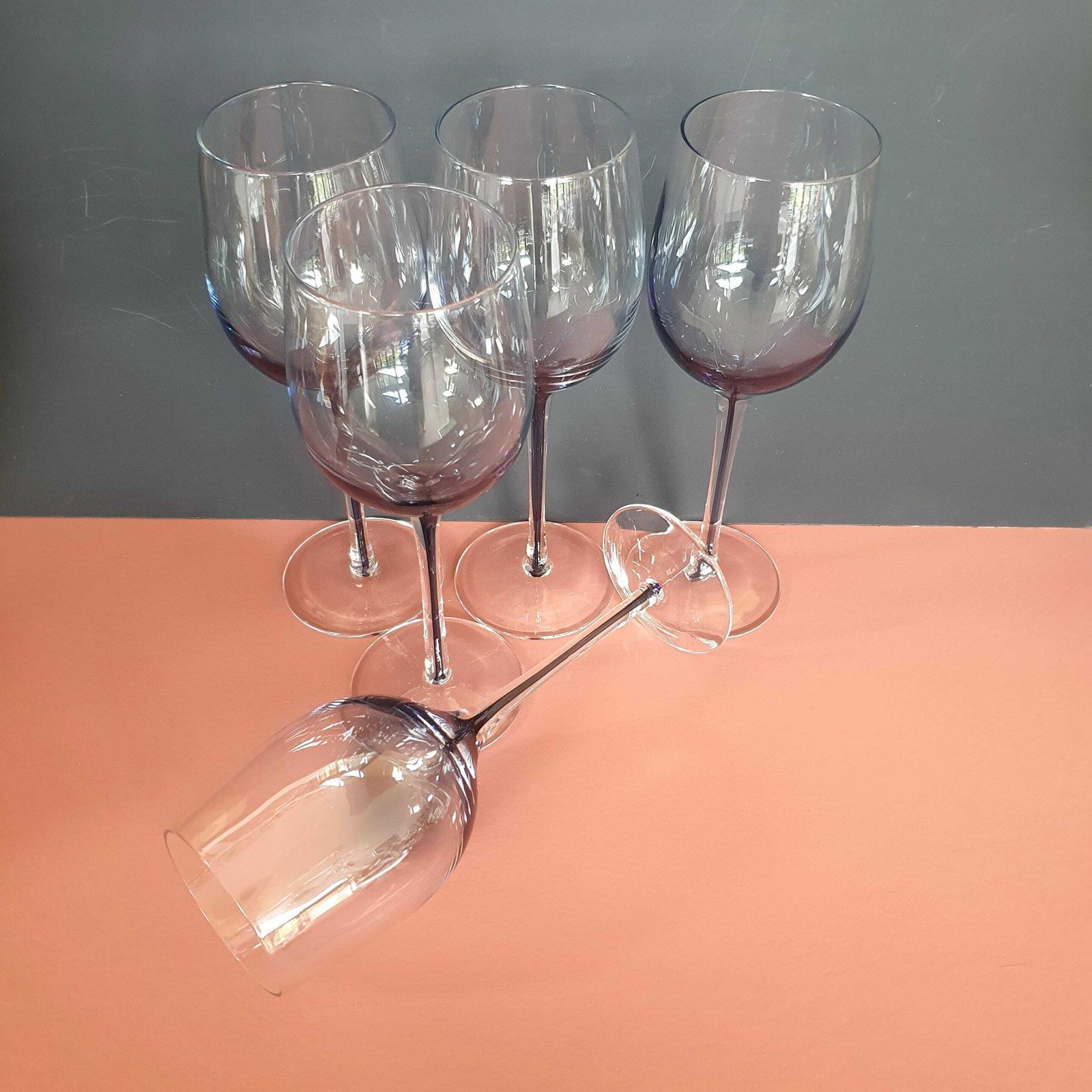 A Set Of 5 Vintage Large 250ml Smoked Blue Grey Wine Glasses By Broste, Copenhagen, Early 2000s photo Home Decor
