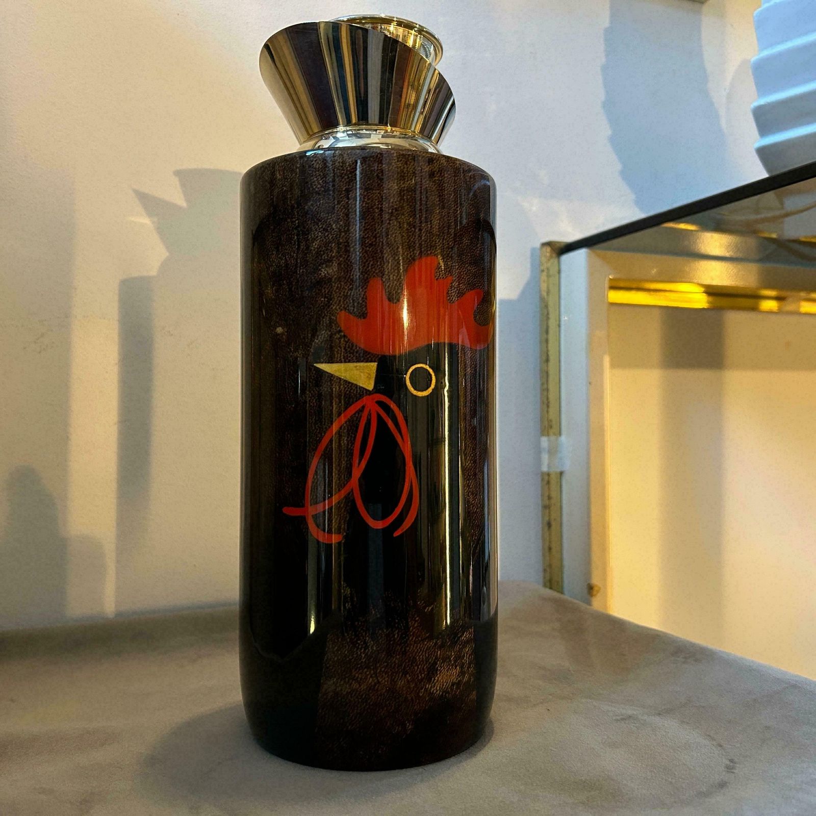 1950s Mid Century Modern Brass And Brown Goatskin Thermos Carafe By Aldo Tura photo for sale