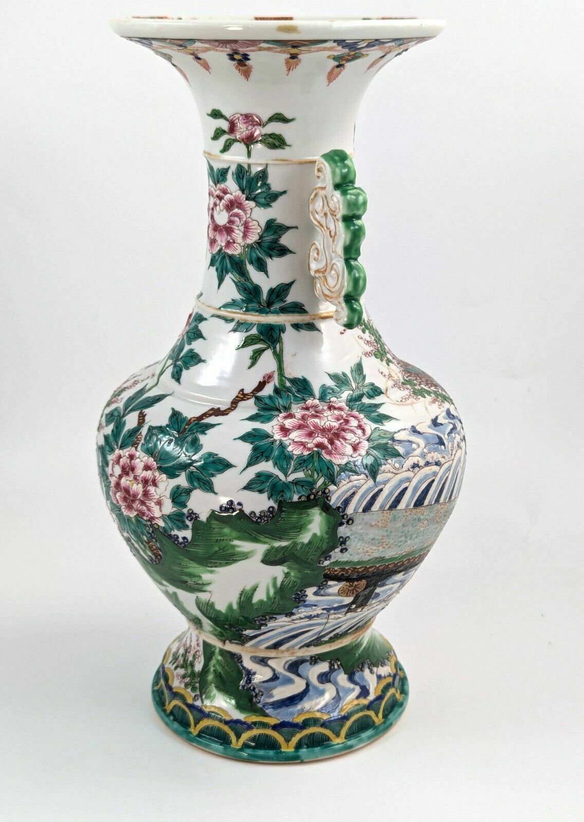 Antique Porcelain Kyoto Satsuma Vase With Handles, Japan, C. 19th photo 350.0
