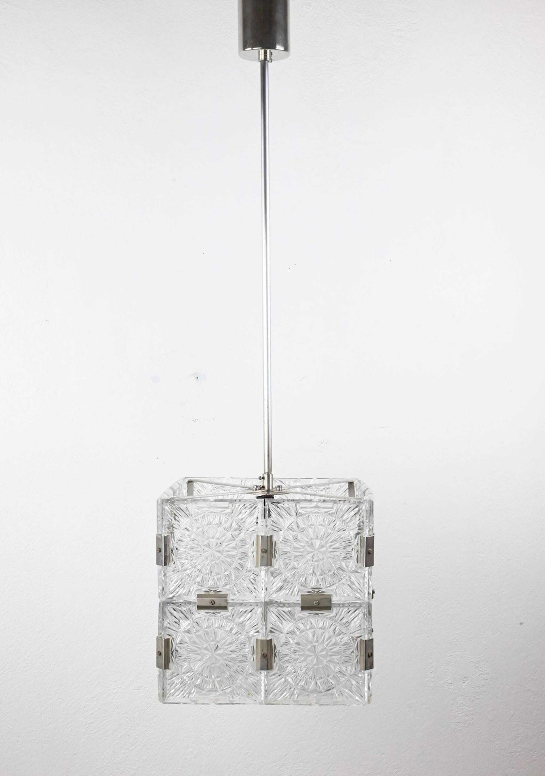 Mid Century Pendant Lamp, Ceiling Light, European Crystal Cube Ceiling Lamp, Mid Century Modern, Kamenicky Senov, Vintage Lighting photo vinterior