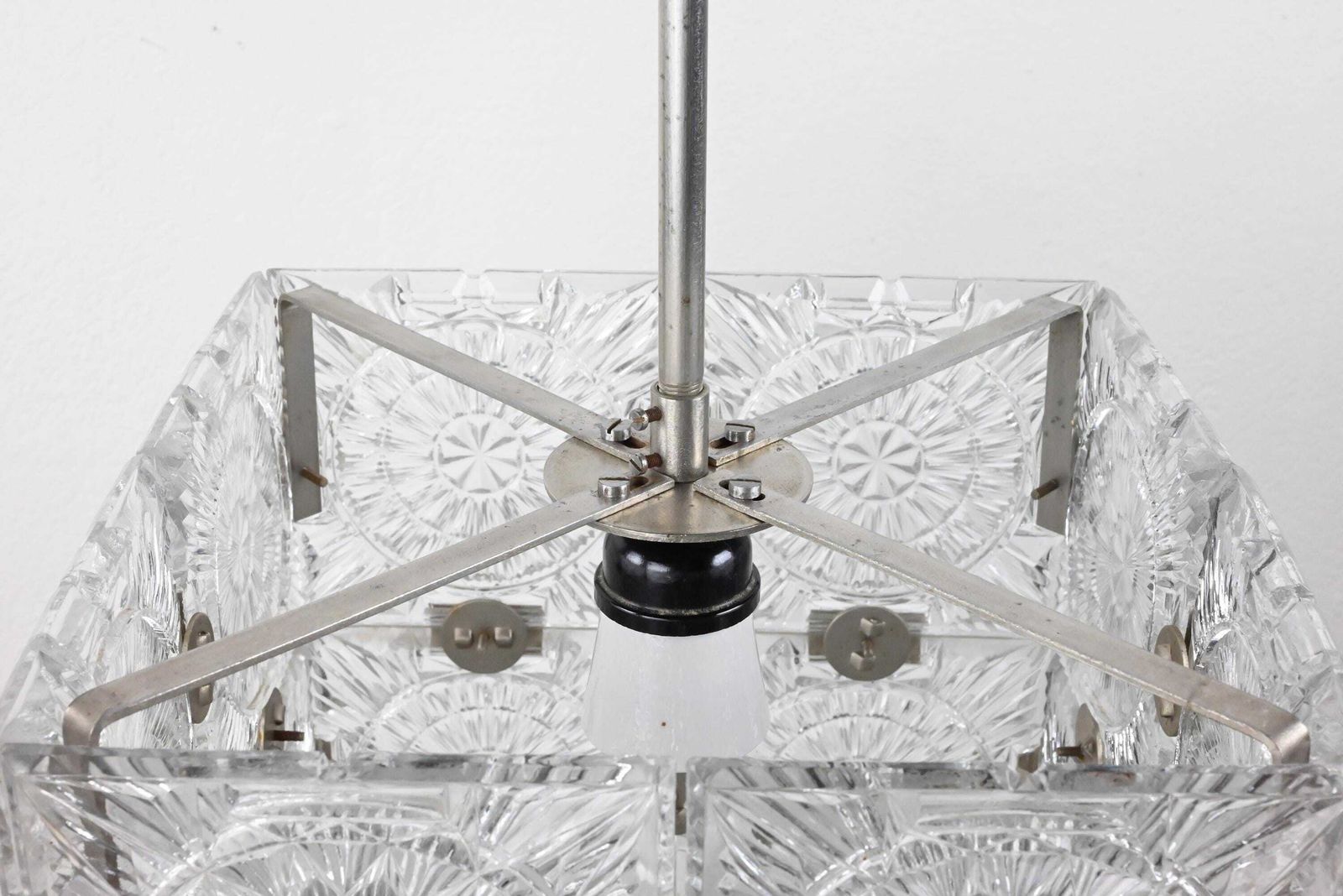 Mid Century Pendant Lamp, Ceiling Light, European Crystal Cube Ceiling Lamp, Mid Century Modern, Kamenicky Senov, Vintage Lighting photo vintage