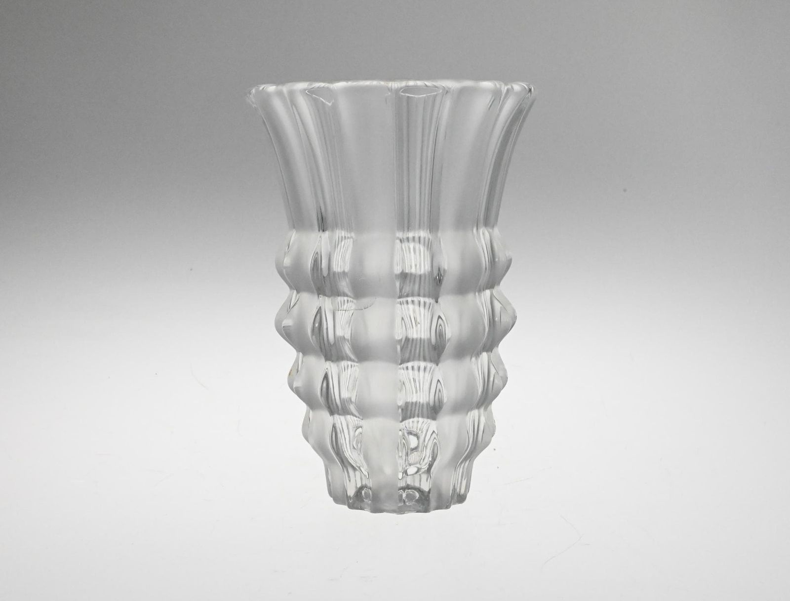 Vintage Pressed Glass Vase With Frosted Stripes, Clear Glass Vase, Czech Glass Vase, Glass Vase, Pressed Glass Vase, Czech Vase, Czech Glass