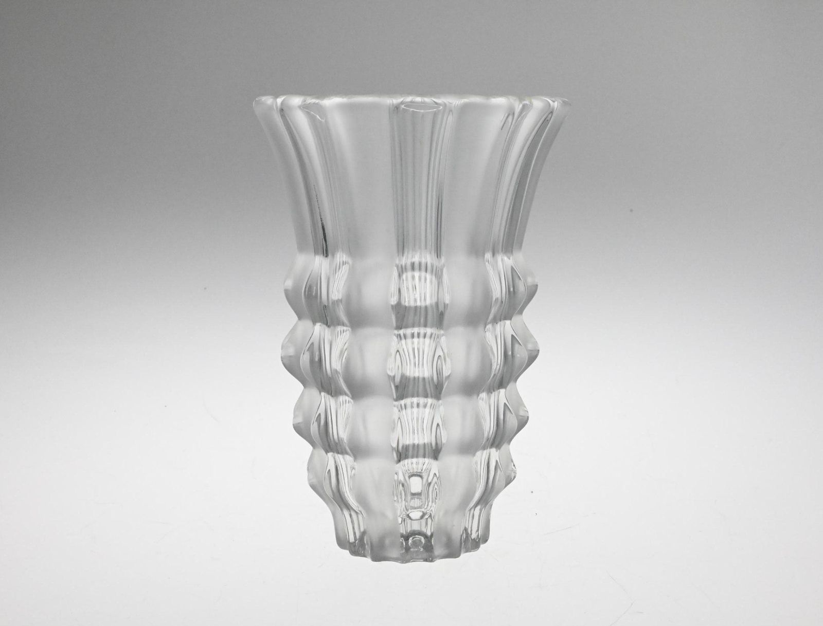 Vintage Pressed Glass Vase With Frosted Stripes, Clear Glass Vase, Czech Glass Vase, Glass Vase, Pressed Glass Vase, Czech Vase, Czech Glass photo for sale