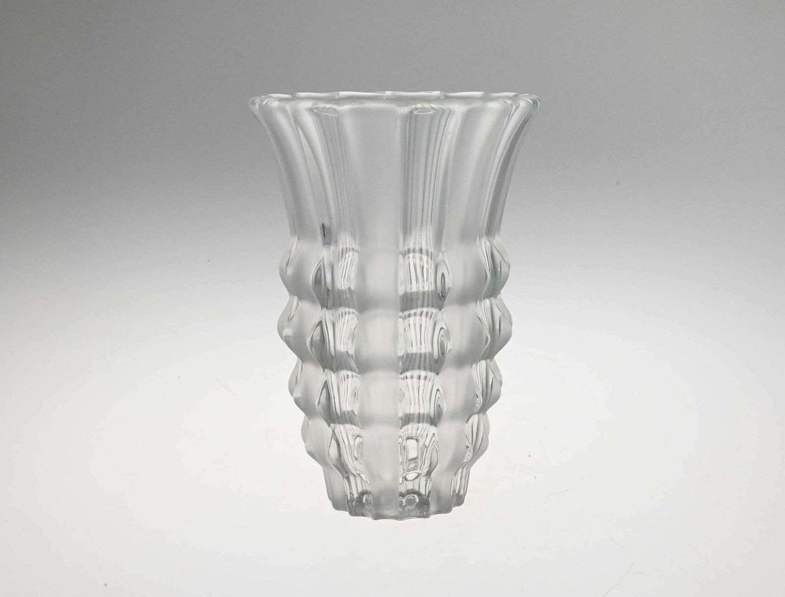 Vintage Pressed Glass Vase With Frosted Stripes, Clear Glass Vase, Czech Glass Vase, Glass Vase, Pressed Glass Vase, Czech Vase, Czech Glass photo Home Decor
