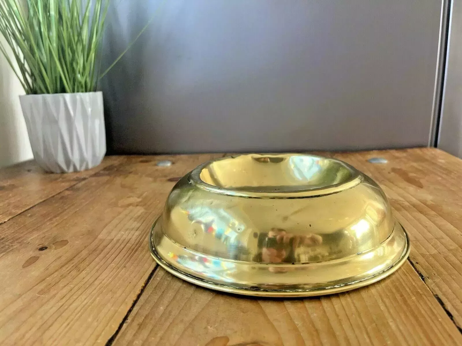 Antique 19th C Arts & Crafts Beaten Brass Dog Bowl Cat Pet Dish Food Water photo for sale
