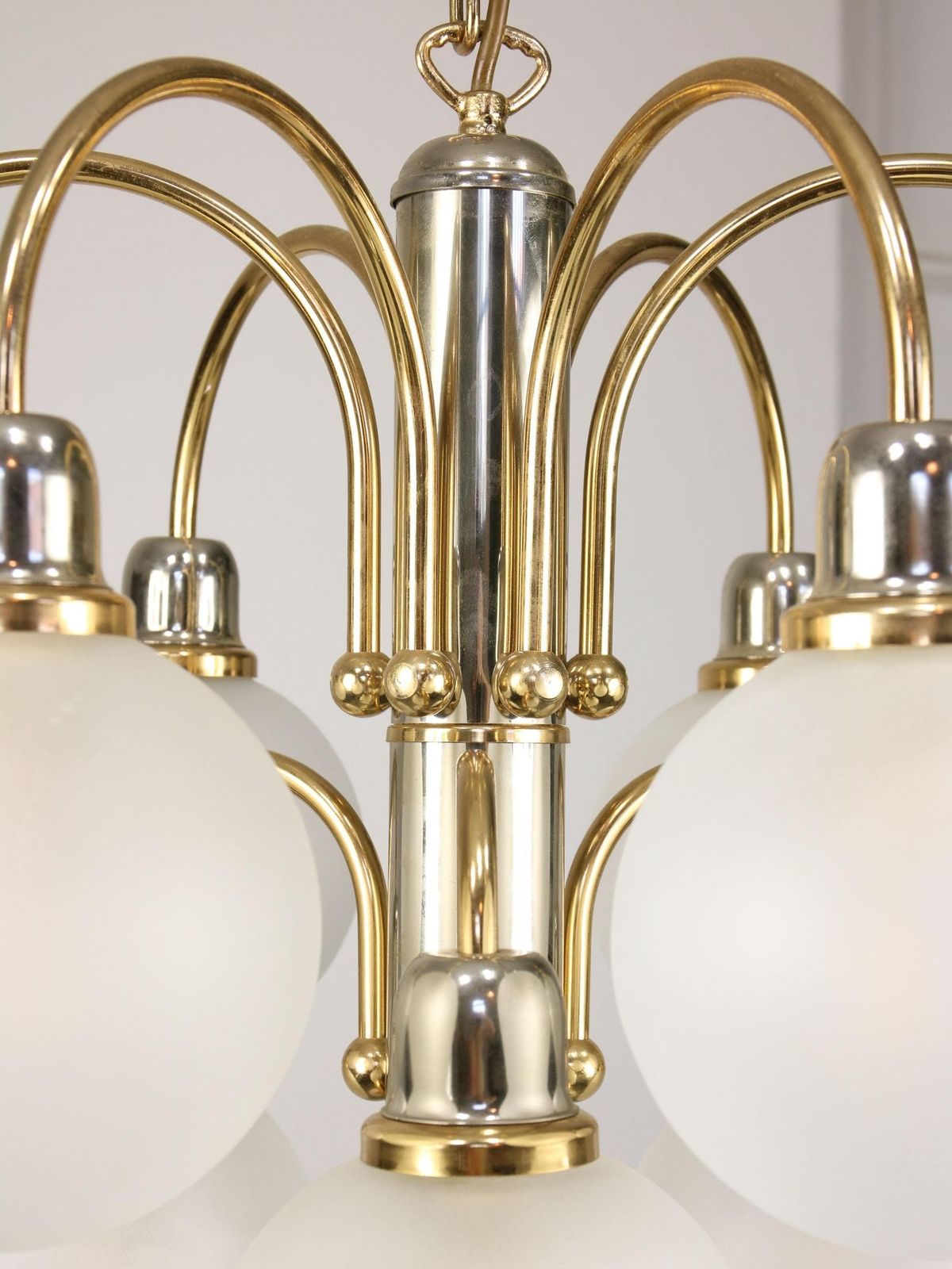 Vintage Golden Ball Chandelier By Orion / Austria 1970s / Mid Century Modern Sputnik Sytle Brass And Glass / Home Pendant Lighting / Grape photo vinterior