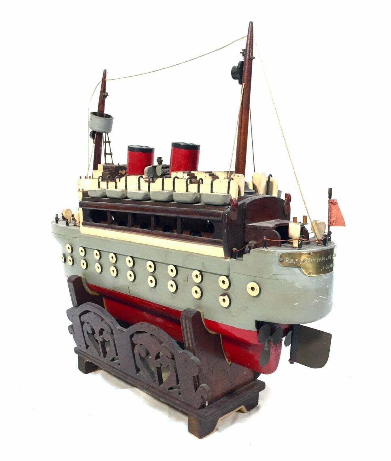 Antique 1951 Festival Of Britain Scratch Built Model Of A Ship On Display Stand photo furniture