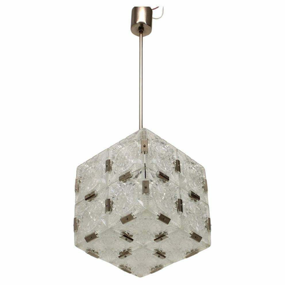 Mid Century Square Clear Glass Pendant By Kamenicky Senov, 1960's