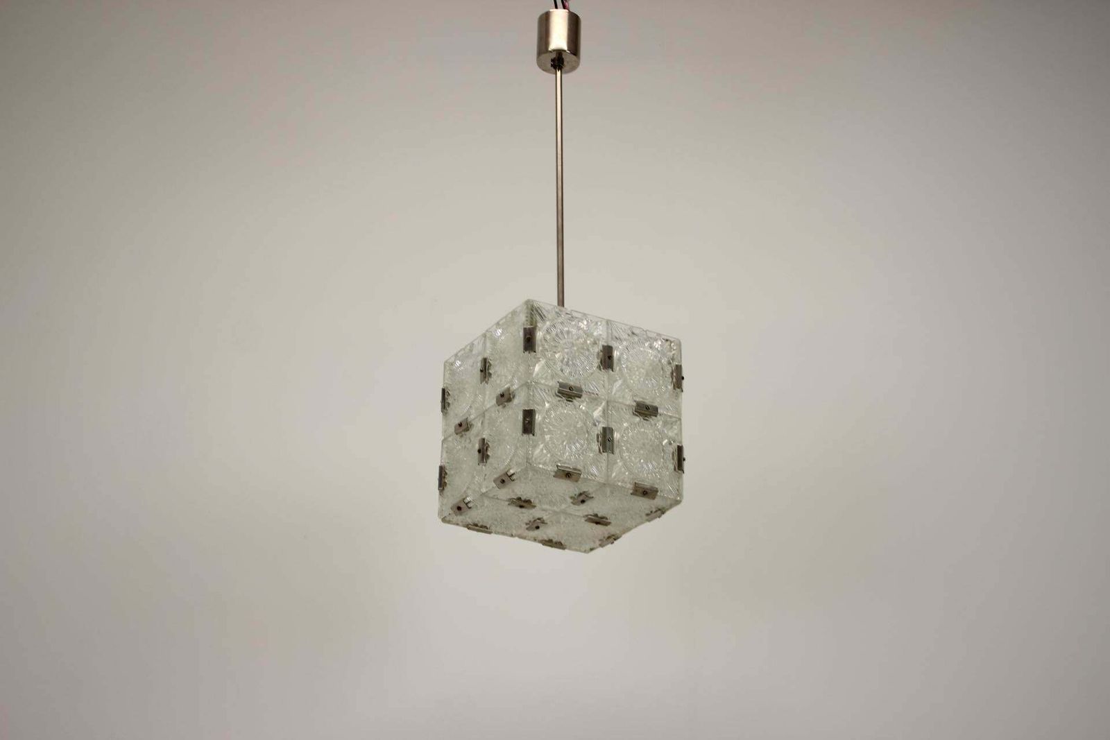 photo furniture Mid Century Square Clear Glass Pendant By Kamenicky Senov, 1960's