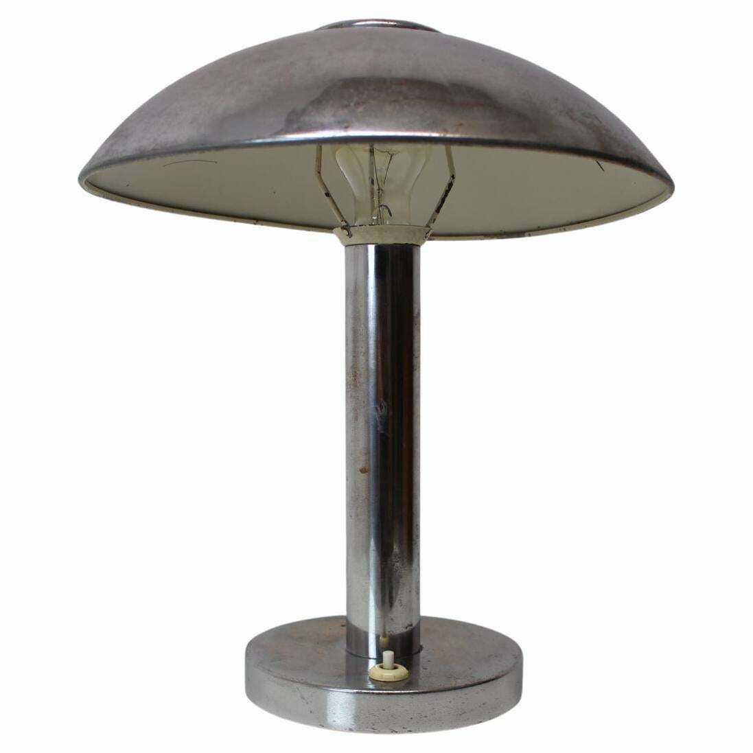 1930s Art Deco Chrome Plated Mushroom Table Lamp, Czechoslovakia