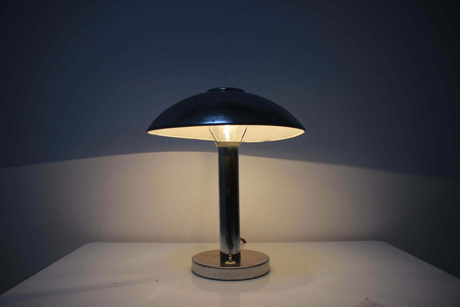 1930s Art Deco Chrome Plated Mushroom Table Lamp, Czechoslovakia photo 495.0