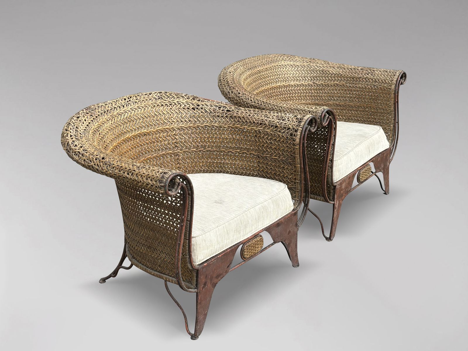 Pair Of 1970s Woven Rattan Lounge Armchairs photo vintage