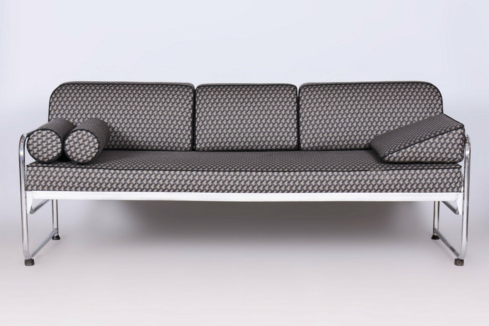 Restored Bauhaus Sofa, By Mücke Melder, Chrome, New Upholstery, Czech, 1930s photo furniture
