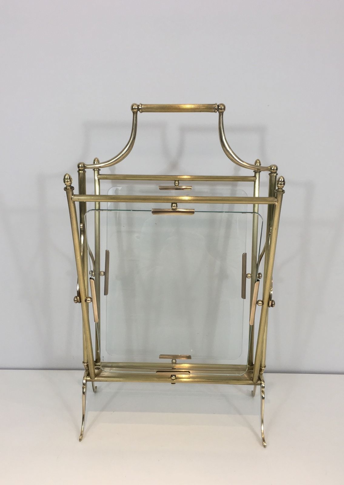 Brass And Clear Glass Magazine Rack From Maison Jansen photo furniture