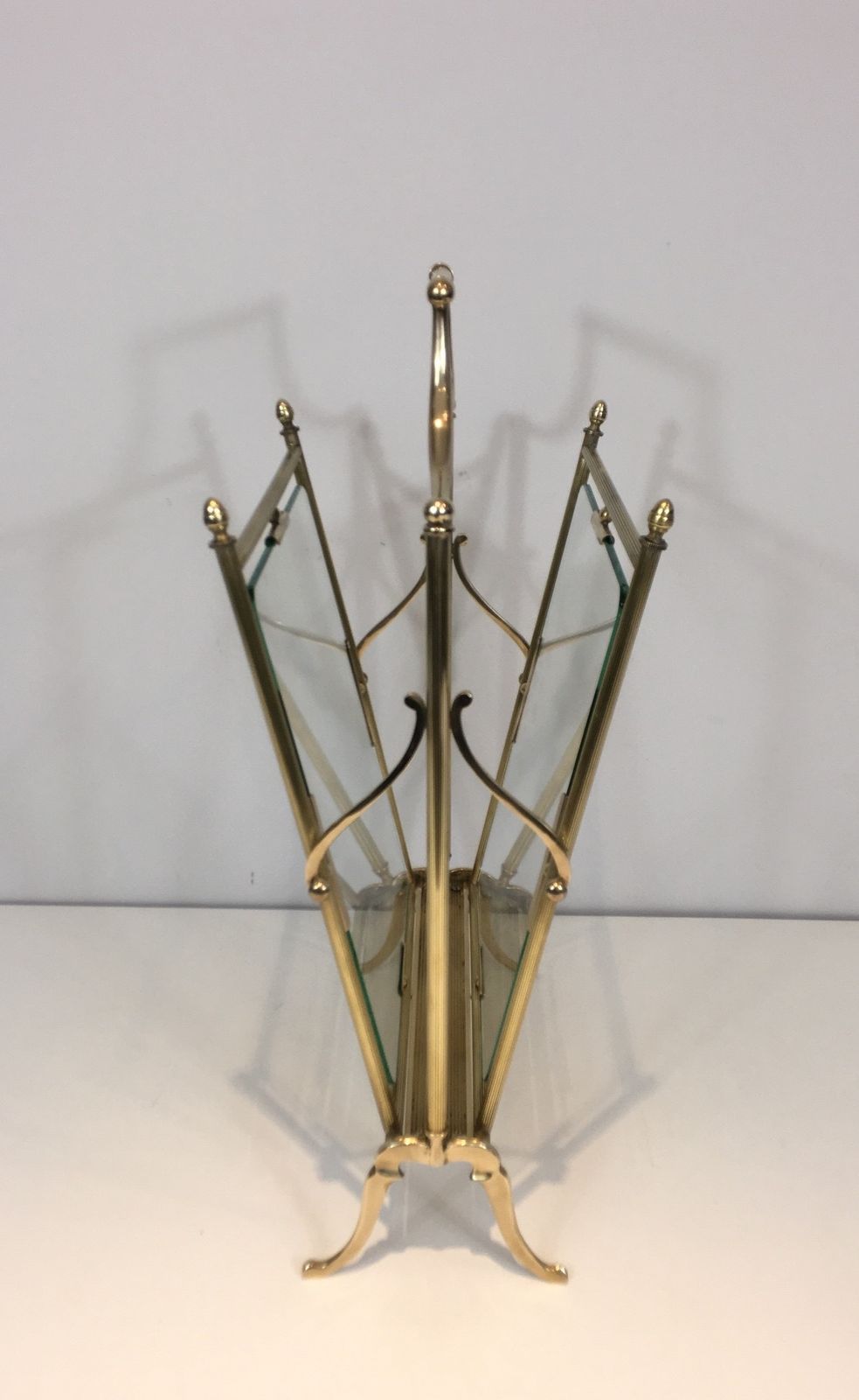 Brass And Clear Glass Magazine Rack From Maison Jansen photo for sale