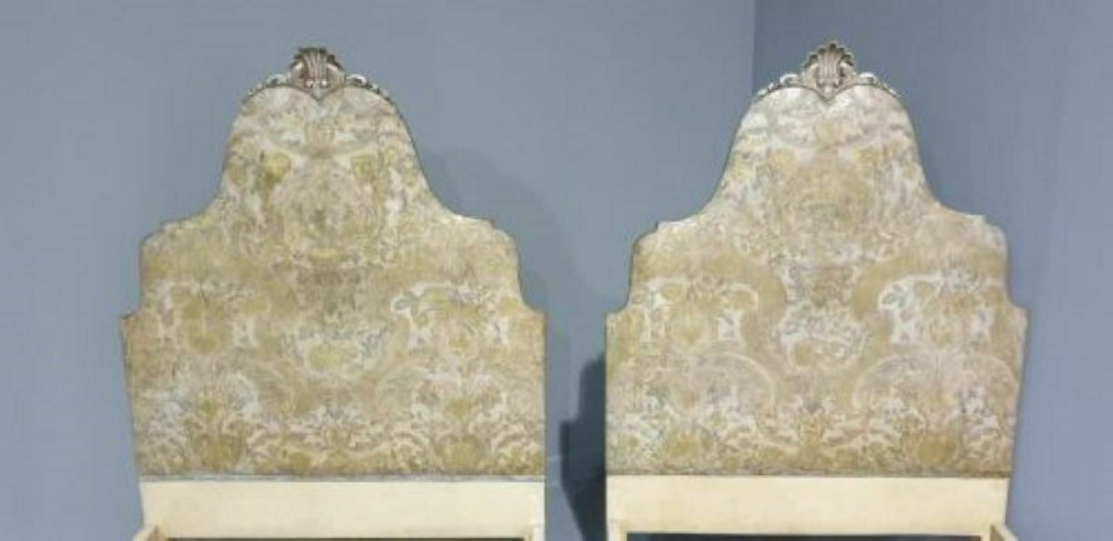 photo furniture Pair Queen Anne Leather Embossed Single Beds