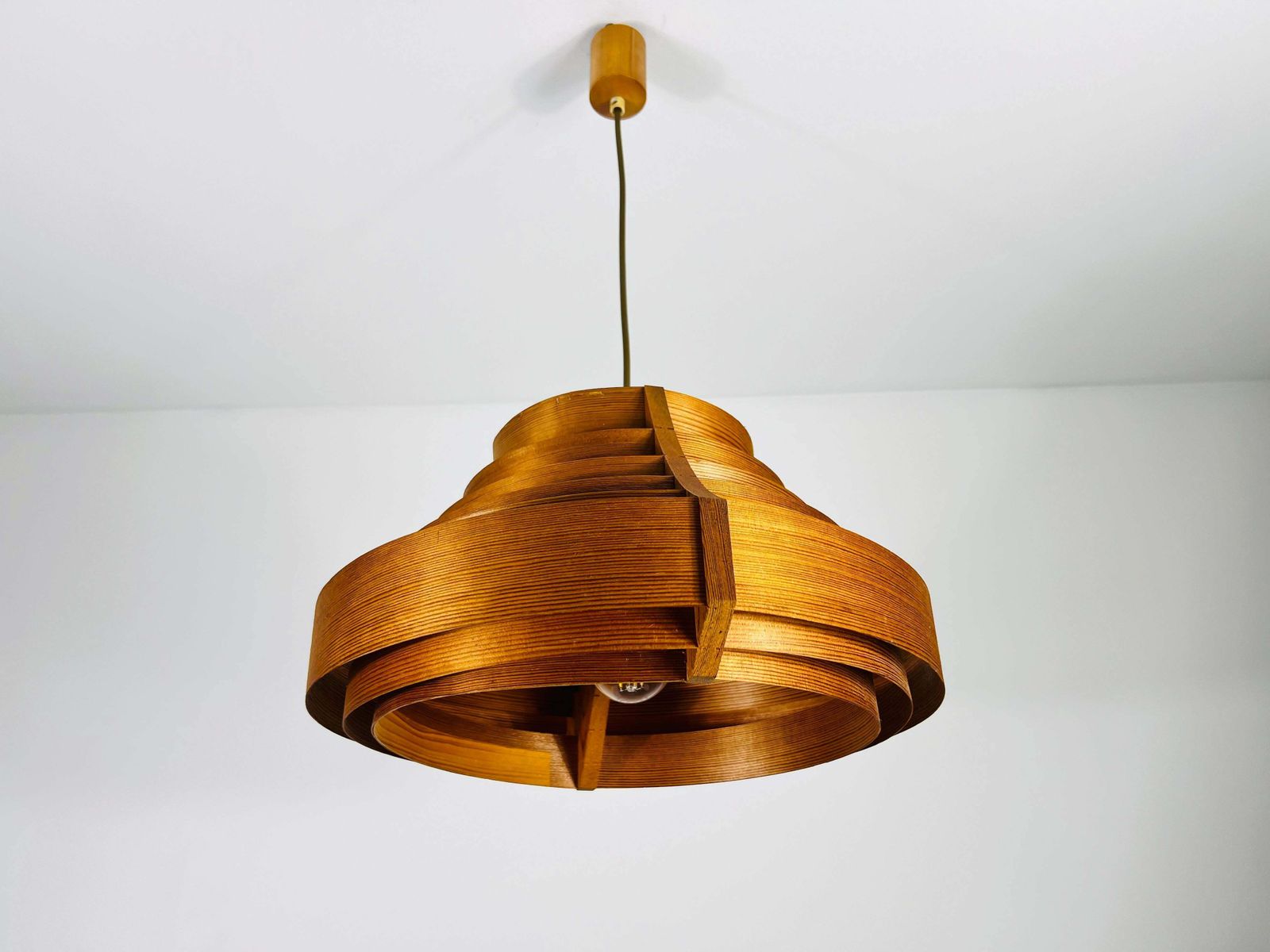 Mid Century Wooden Pendant Lamp By Hans Agne Jakobsson, Sweden, 1960s photo for sale