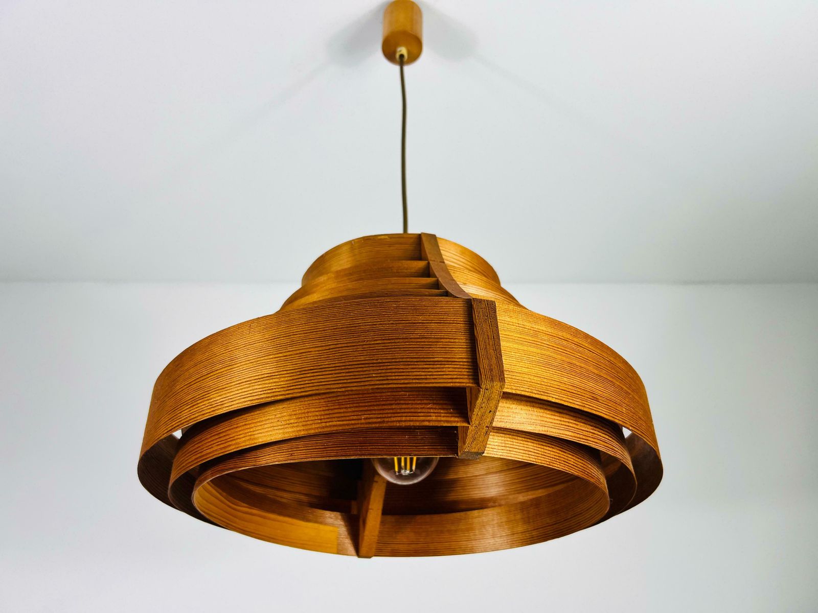 Mid Century Wooden Pendant Lamp By Hans Agne Jakobsson, Sweden, 1960s photo 1446.0
