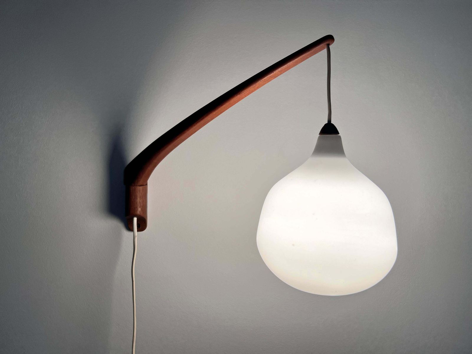 Lighting Teak And Opaline Glass Wall Lamp By Uno & östen Kristiansson For Luxus Sweden photo